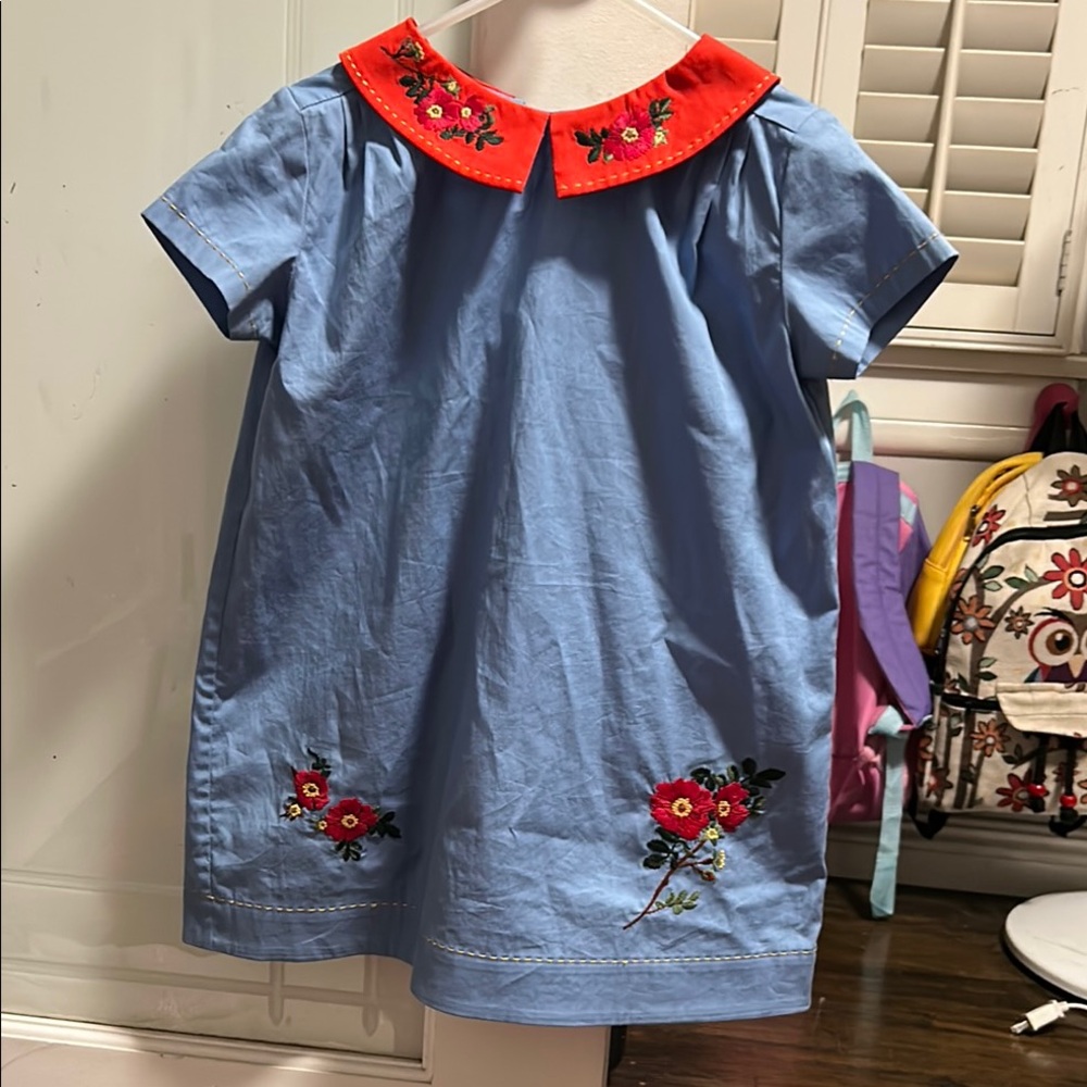 Embroidered Blue and Red Kids Dress